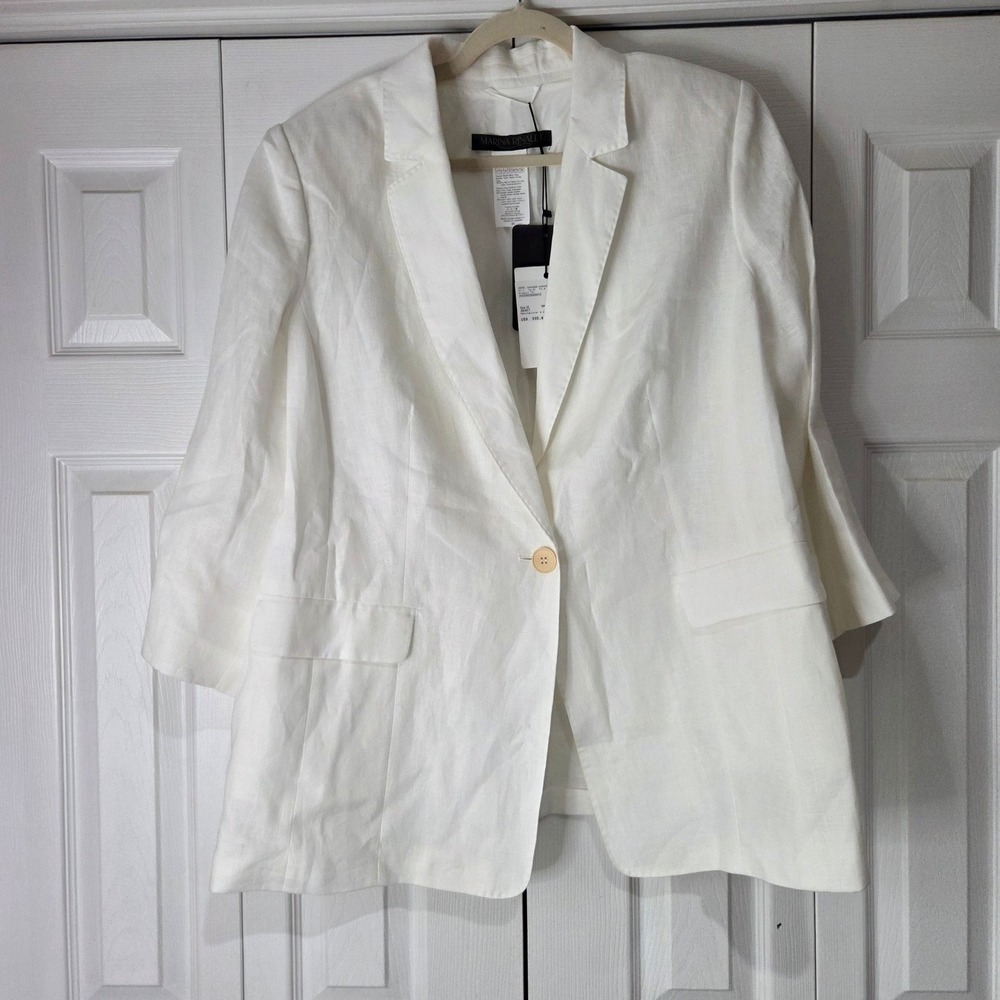 Marina Rinaldi Casanova Blazer Size 22 White NWT Linen Single Button Jacket $595